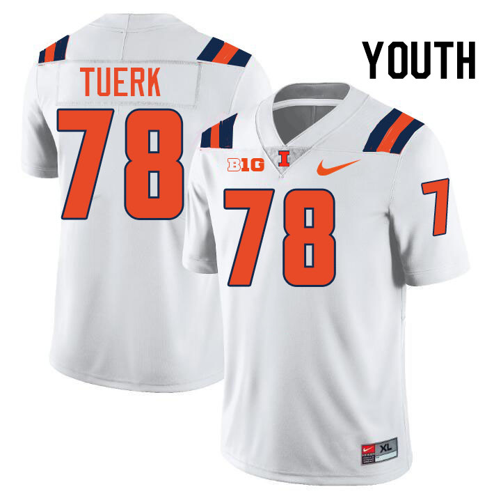 Youth #78 Eddie Tuerk Illinois Fighting Illini College Football Jerseys Stitched-White